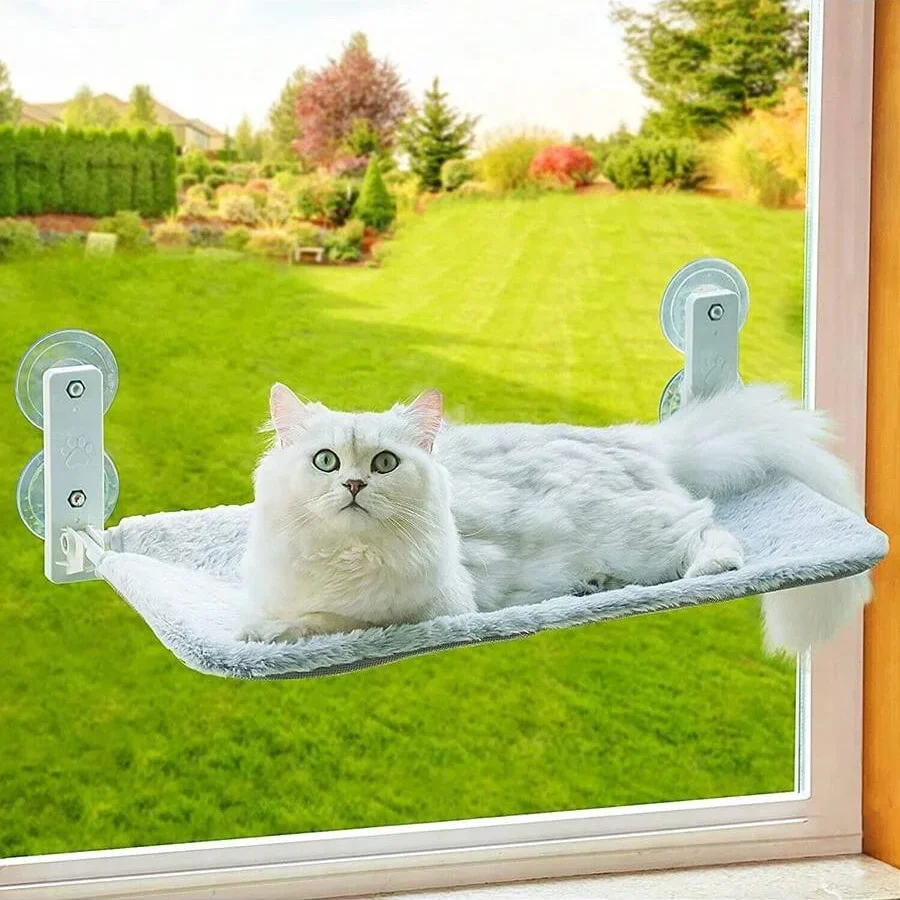 

Foldable Cat Hammock withwith Sturdy Metal Frame Cat Window Bed Window Seat Indoor Cats Hammock with Four Solid Suction Cup