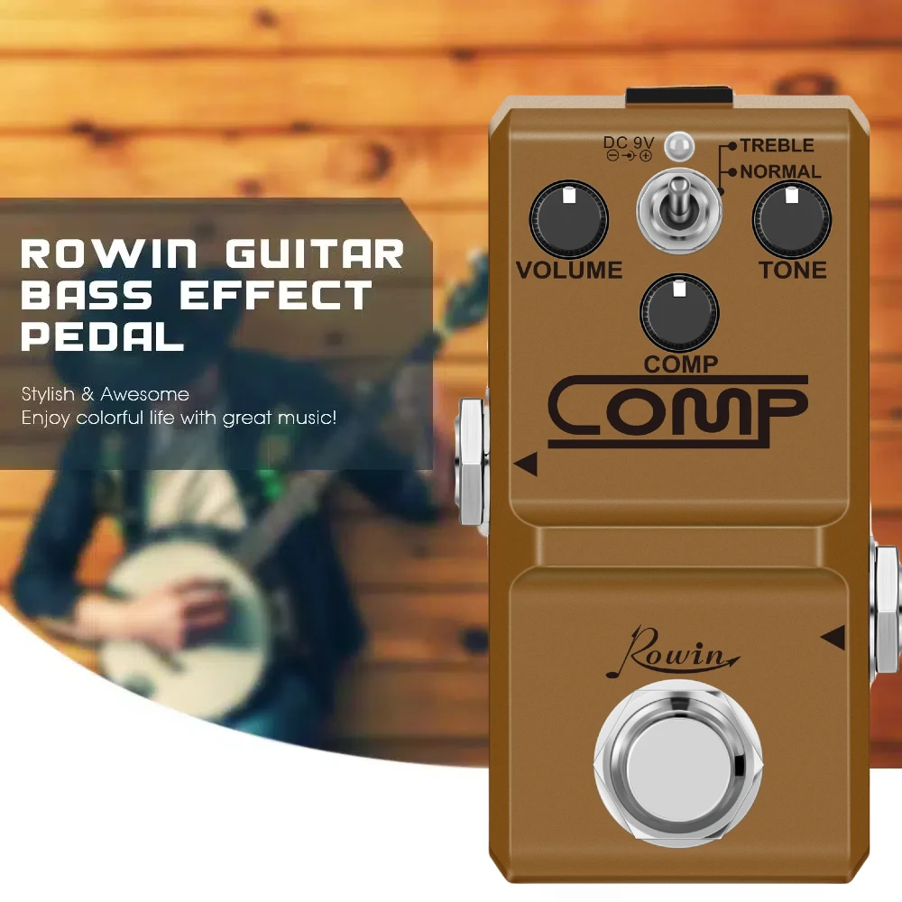 Rowin Electric Guitar Pedal Compressor Super Tiny Effector Bass Compressor Comp Pedals True Bypass Nano Size Portable CS-3