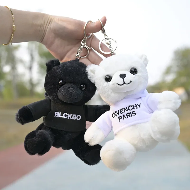 

New Cartoon Cute Black And White Bear Plush Toy Doll Keychain Student Backpack Pendant Cartoon Doll Birthday Christmas Gift