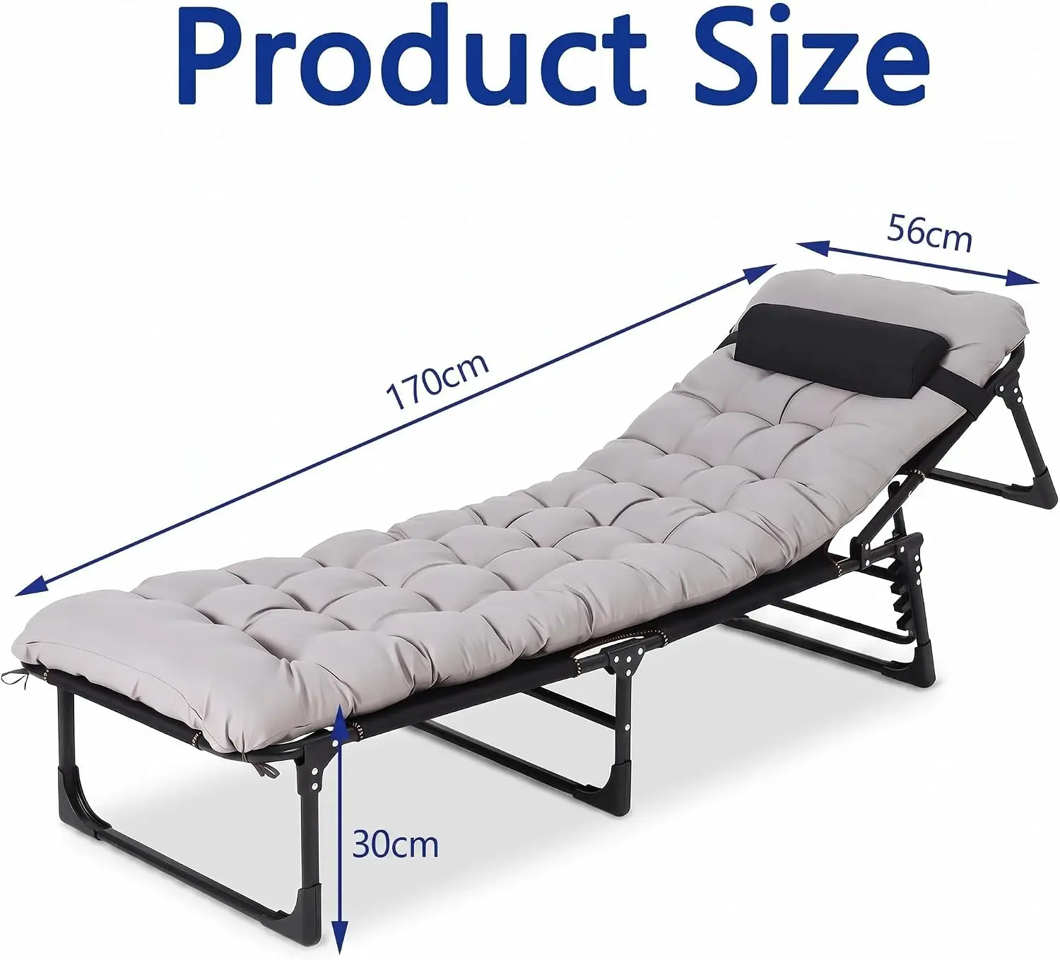 Heavy-Duty Collapsible Camping Cot for Adults with Thick Padded Mattress & 4-Leg Steel Frame, 400 lb Capacity, Portable Outdoor Sleeping Bed with Carry Bag, 170 cm, Gray