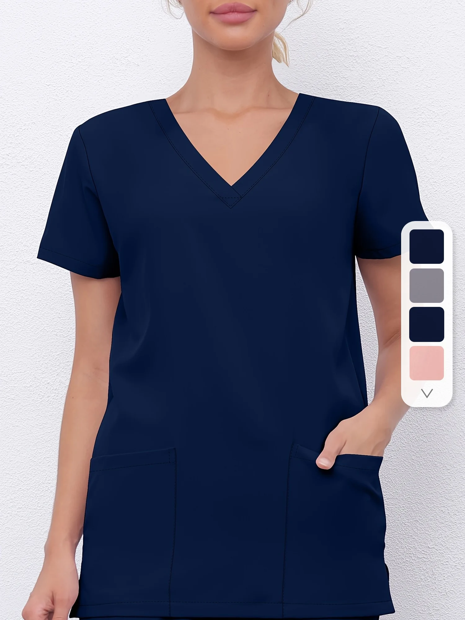 

Doctor, Nurse, Dentist Scrub Top, 2 Pocket V-Neck Short Sleeve Scrub T-Shirt, Health Wear, Women's Overalls