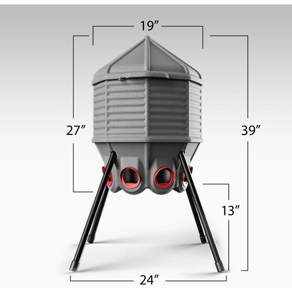 Gevogeltevoeder 80 lb Capaciteit Verstelbare hoogte UV Stabiel Weerbestendig 8 voedingspoorten Silo-vorm Roestbestendig voor kippen