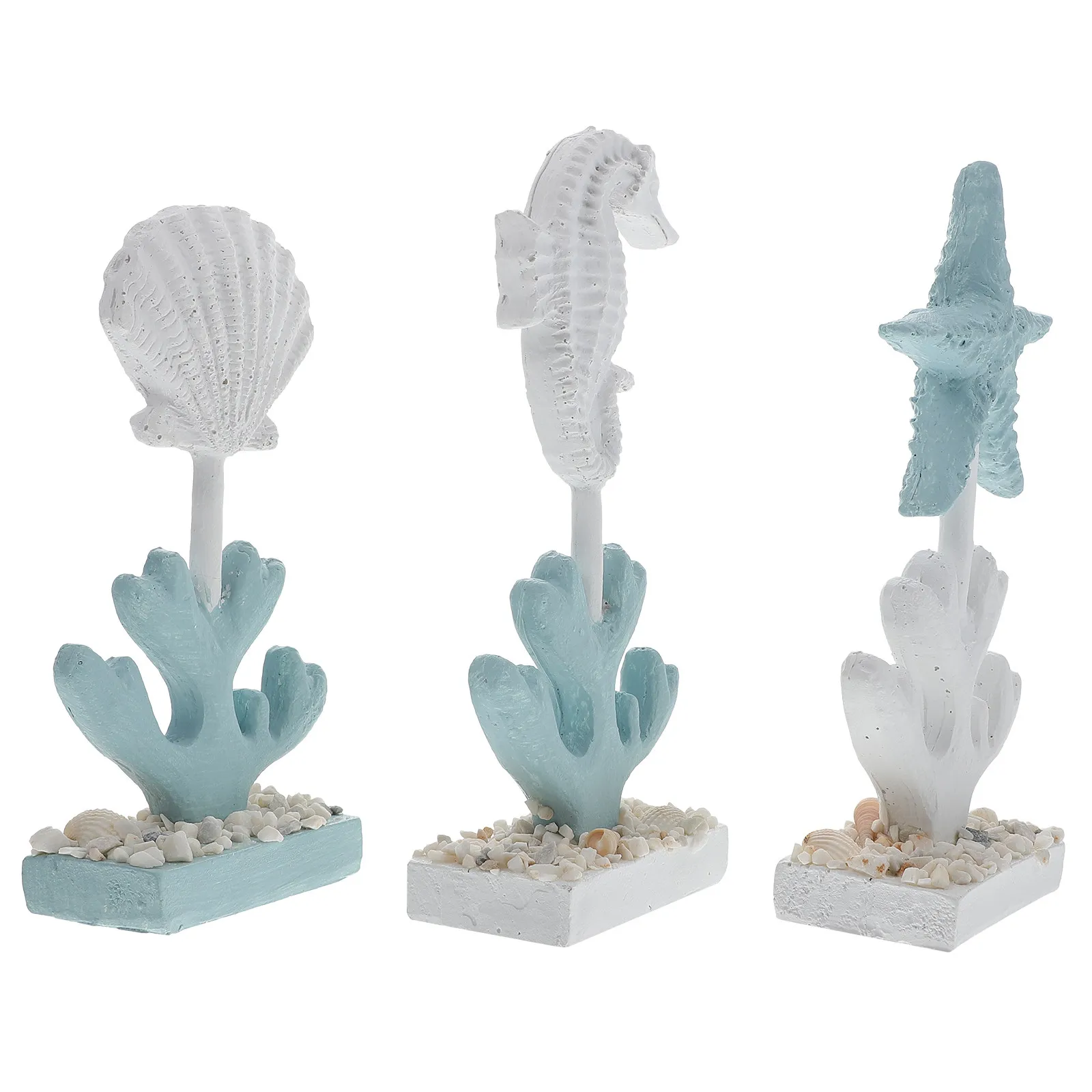 

3Pcs Mediterranean Style Shell Seahorse Resin Craft Desktop Decor Home Ornament Exquisite Marine Life Adornment