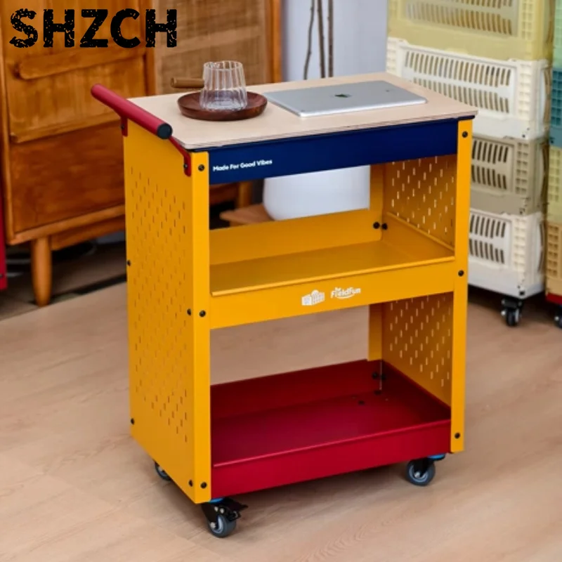 Pegboard Rolling Utility Cart Dopamine Movable Storage Trolley Multifunctional Organizer Shelf for Books Snacks Home Storage