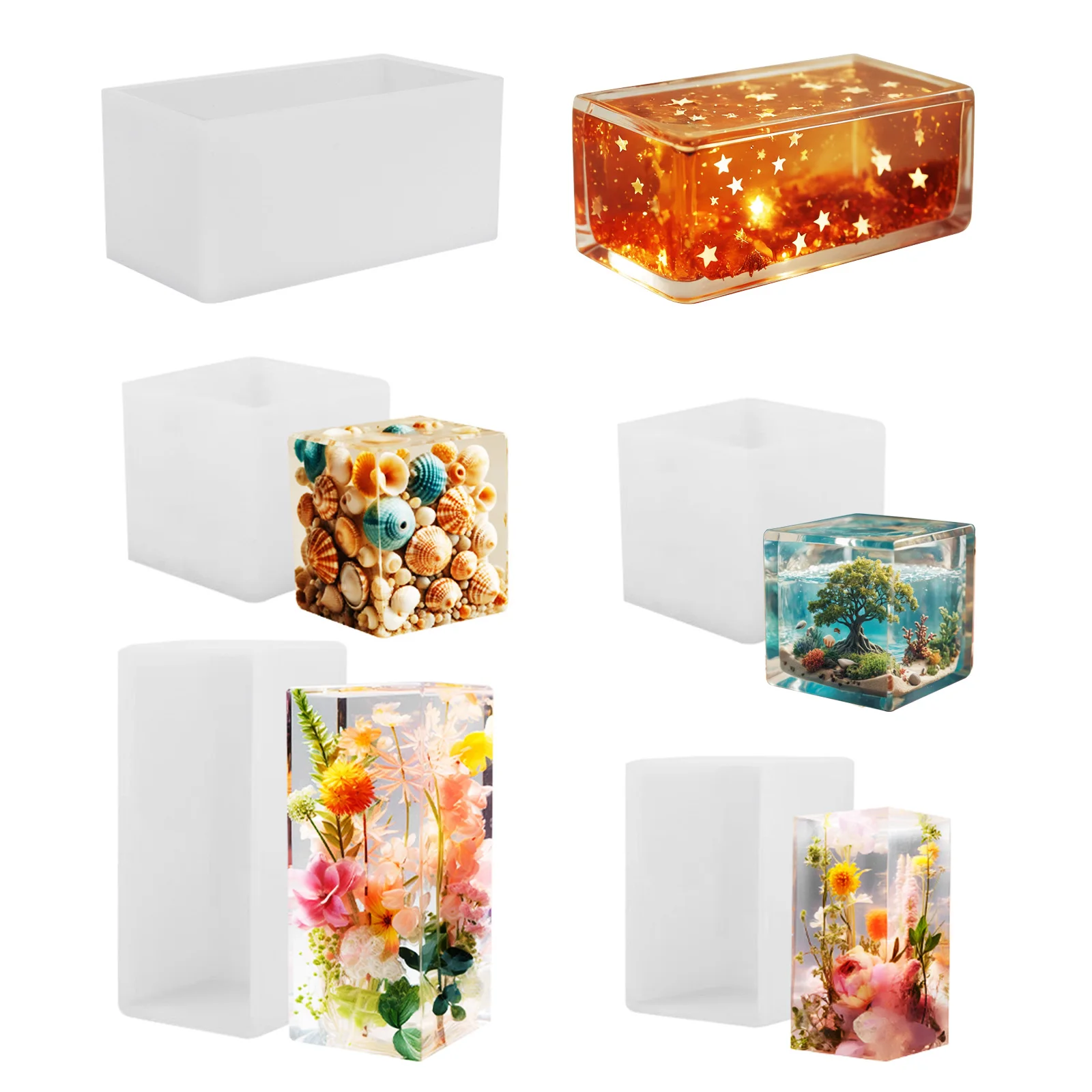 Epoxy Casting Mold Silicone Mold DIY Cuboid Resin Mold Crystal Epoxy Jewelry Making Square Rectangular Decoration DIY Accessory