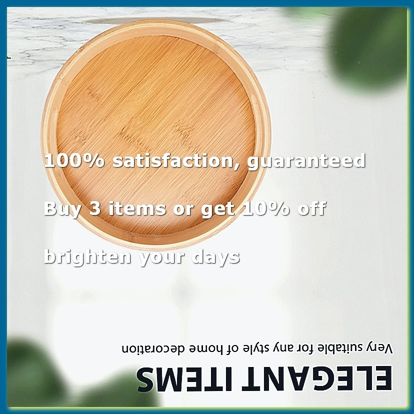 ●Round Serving Bamboo Wooden Tray for Dinner Trays Tea Bar Breakfast Food Container Handle Storage Tray 1