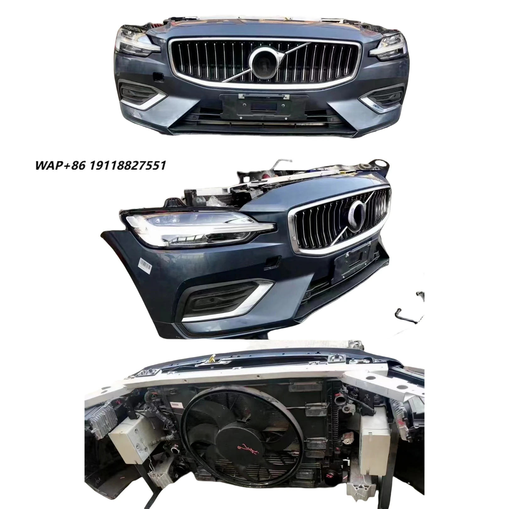 For S60 Original  Front Bumper Grille Headlight Chrome Radiator Fan Assembly