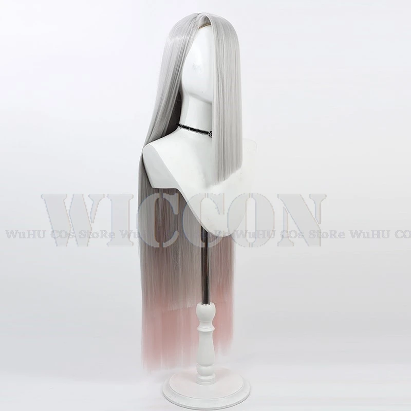 Anime Hazbin Vaggie Cosplay Hotel Vaggie Wig Bow Headwear Vaggie 90cm Long Hair White Sliver Hair Women Halloween Cosplay