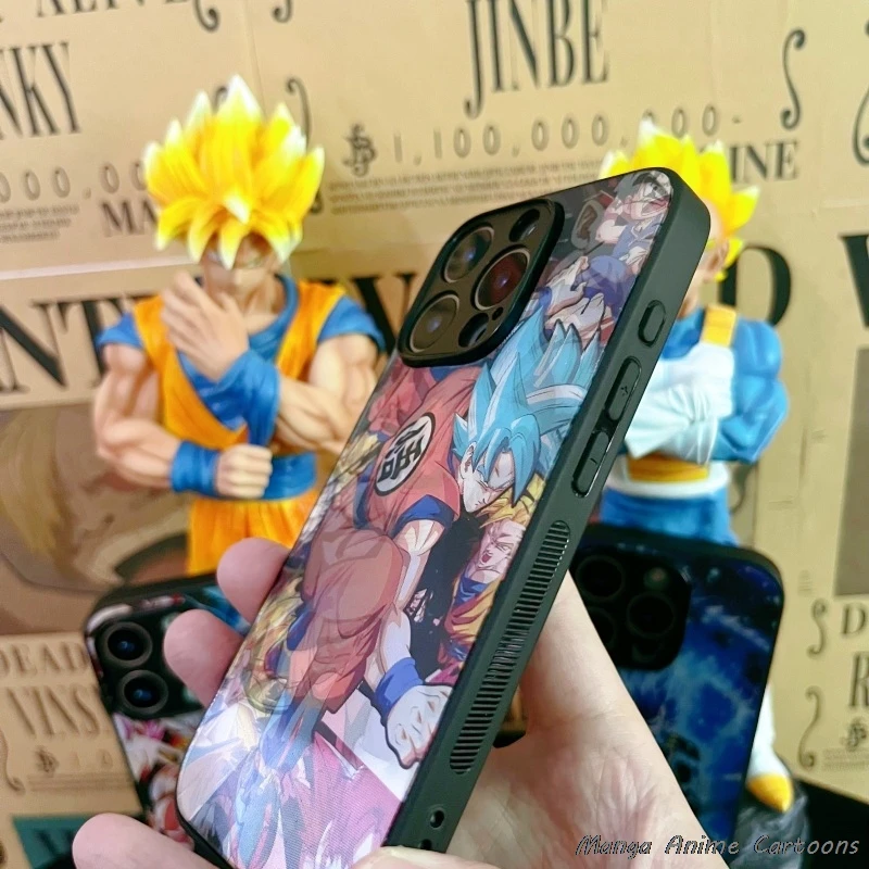 3D Grating Dragon Ball Phone Case for iPhone 11 12 13 14 15 16 17 Pro Max Plus Mini Air XR Goku Vegeta Saiyan blue Back Cover view 4