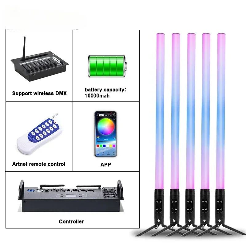 Stage Light Wireless Battery 360 Degree Pixel Tube IP65 Waterproof   Rechargeable Led Tube Light   for Bar DJ Party