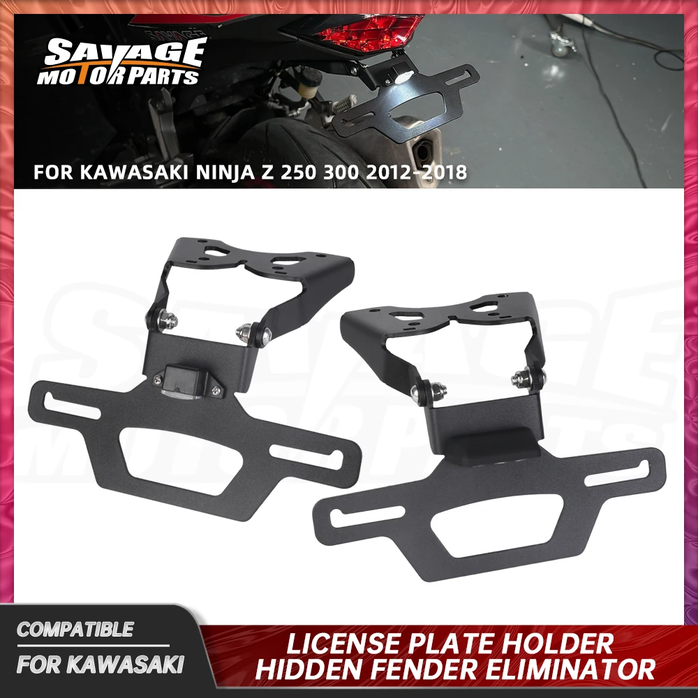 

For Kawasaki Ninja Z 250 300 Folding License Plate Holder Adjustable Fender Eliminator Tail Frame LED Plate Light 2012-2018