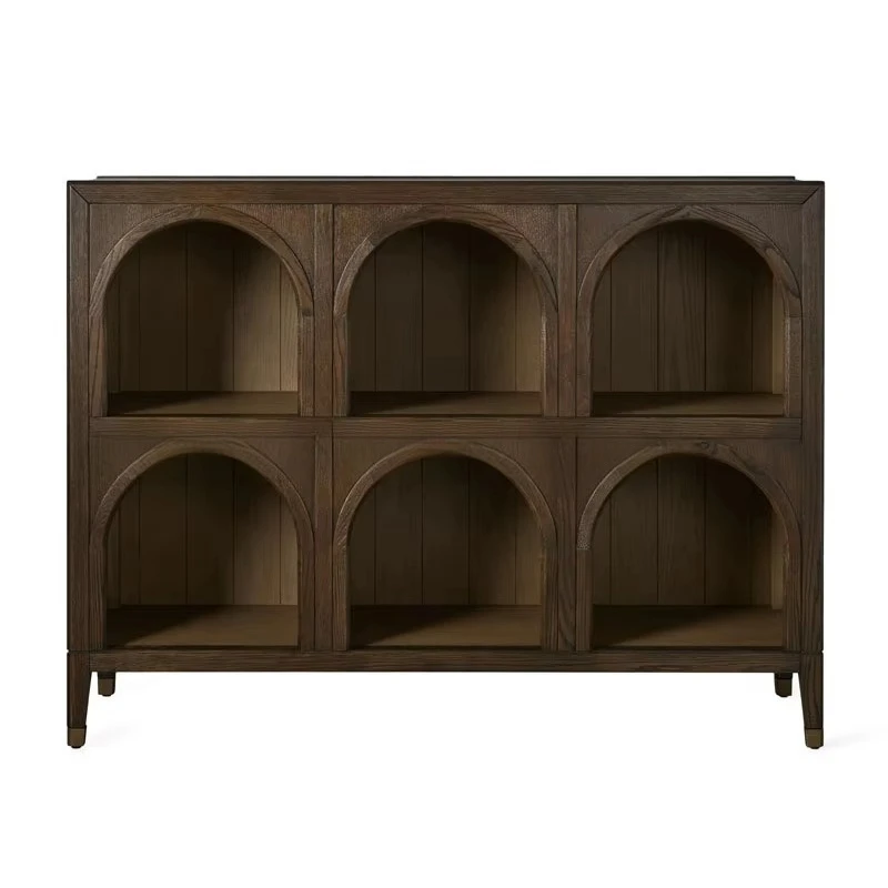 Luxury retro wooden tableware cabinet gray solid cabinet with arch