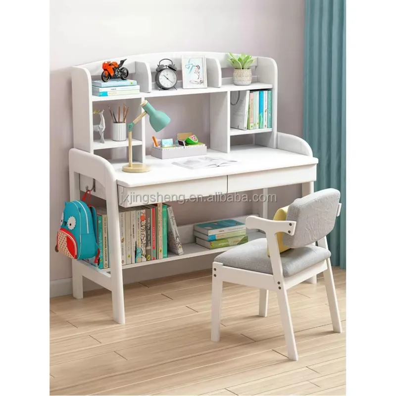 Adjustable Height Modern Wood Eco-friendly Children's Ergonomic Study Desk Chair Set with Large