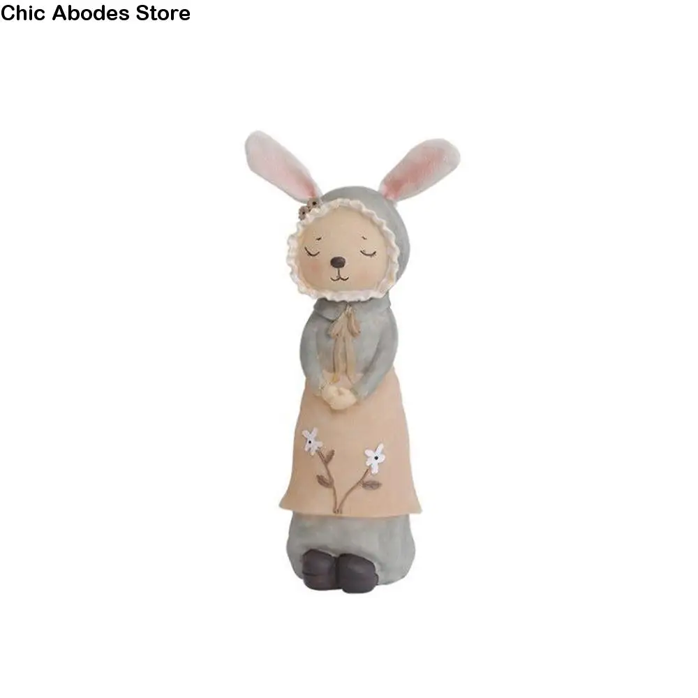 

Mini Easter Bunny Statue Cute Resin Crafts Mini Rabbit Figurine European Pastoral Rabbit Desktop Ornament Outdoor Garden Lawn