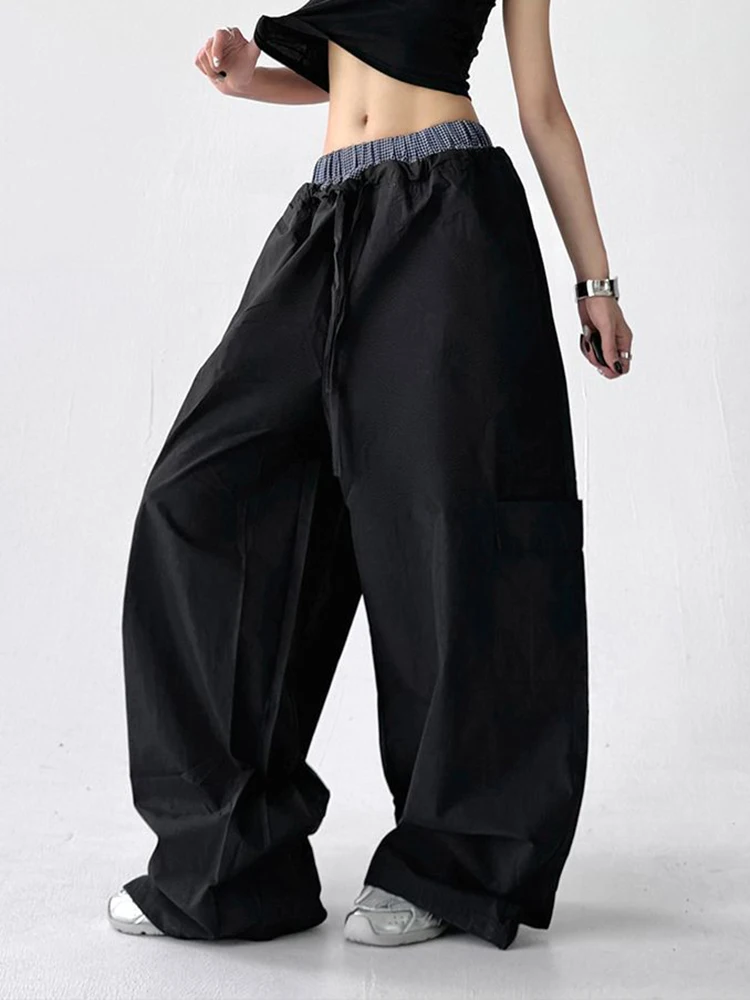 

Y2K уличная одежда лоскутные брюки-карго женские летние свободные быстросохнущие спортивные штаны Bf мешковатые танцевальные широкие брюки с высокой талией