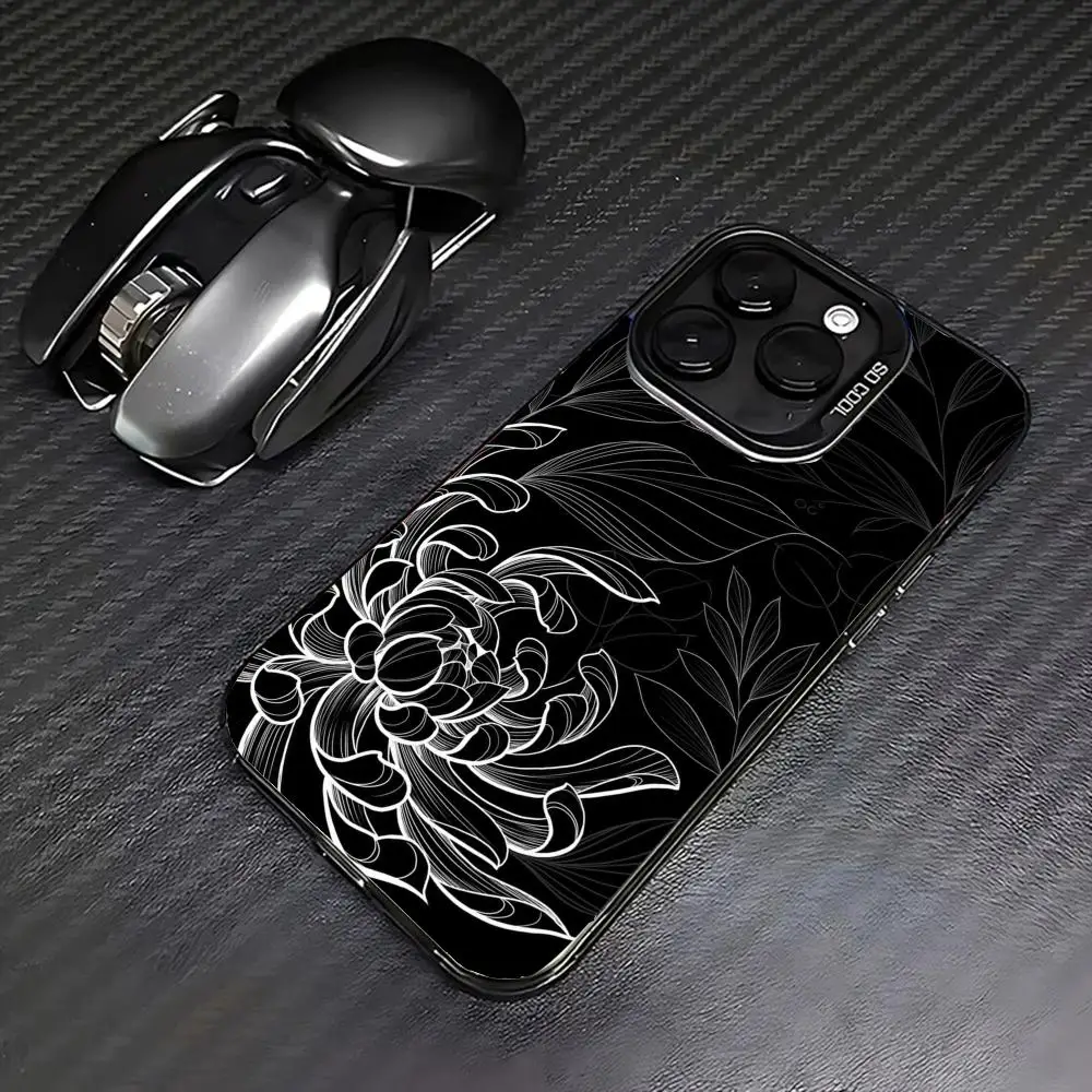 

White floral design phone case for iPhone 16 15 14 13 12 11 Pro/ Max/Plus shock-proof rear cover anti-fingerprint