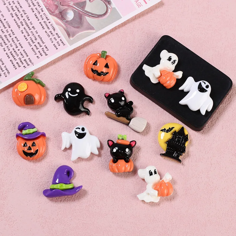 10 Pcs New Cartoon animal Cute Halloween Pumpkin houseSeries Resin Scrapbook Diy Jewelry hair clips Ornament Accessories A120