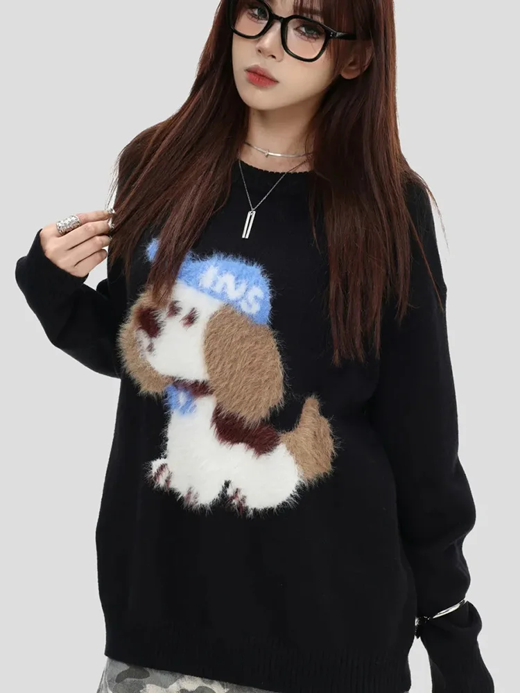 

Японский мультяшный кавайный свитер, женский милый ленивый ветер, милый вязаный джемпер с длинными рукавами, осень-зима, винтажные топы в консервативном стиле с круглым вырезом