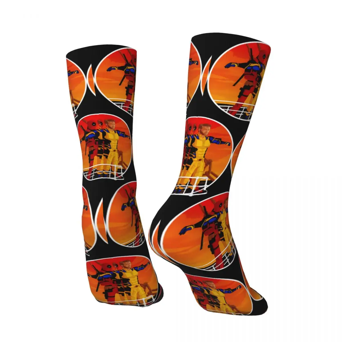 Funny Crazy Sock for Men Popular Movies Hip Hop Harajuku Deadpool & Wolverine Happy Seamless Pattern Printed Boys Crew