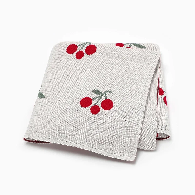 Cobertor de malha de algodão para bebê recém-nascido, colcha infantil, capas xadrez cereja fofas, menina e menino infantis, carrinho Swaddle, macio, 90x70cm