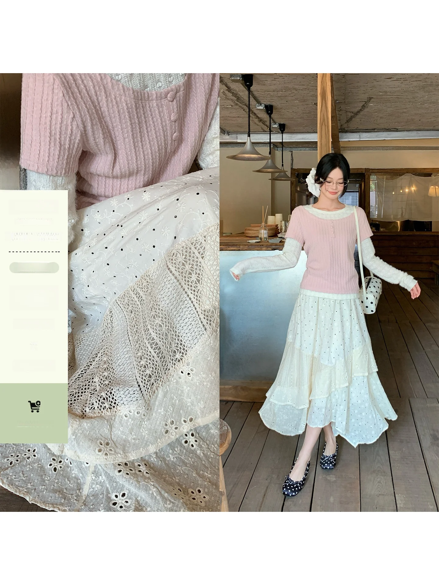 

Новая весенняя женская юбка А-силуэта с кружевными вставками, высокой талией, свободного кроя, повседневная, для офиса, в корейском стиле, с узором в горошек