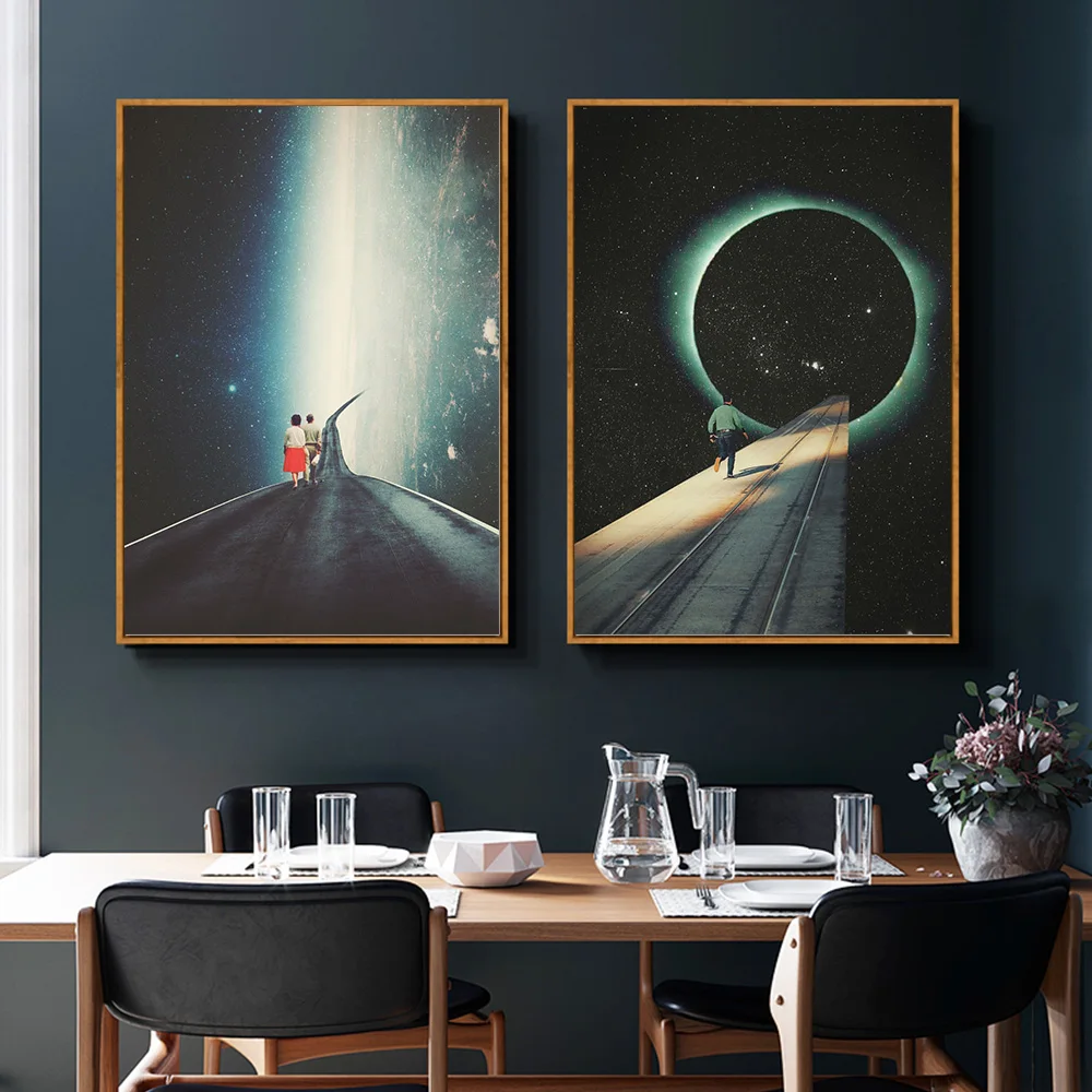 Science Fiction Space Collage Romantic City Prints Poster Canvas Painting Modern Wall Art Picture Living Room Bedroom Home Decor