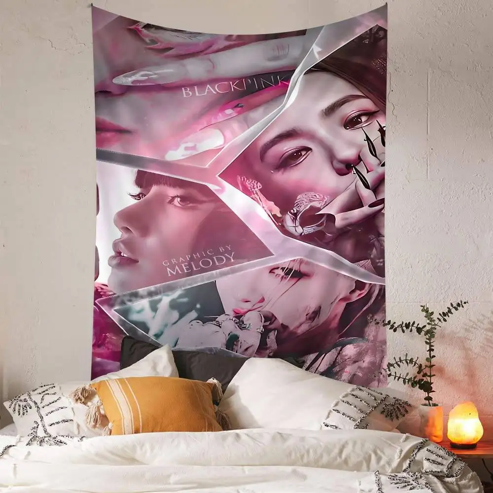 Popular K-pop B-Black Groups Pinkes Printed Large Wall Tapestry Indian Wall Decoration Witchcraft Bohemian Hippie Wall Art Decor