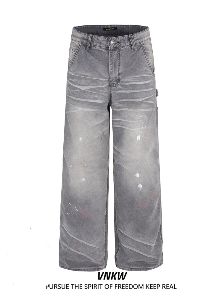 

Cleanfit Straight Leg Jeans Men's Loose Wide Leg High Street Pattern Casual Cotton Trousers Spring Youth Faion