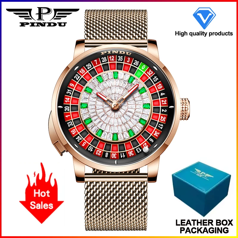 PINDU Design Nieuwe Drukknop Draai Russische Roulette Spel 46MM Mechanisch Herenhorloge NH35A Saffierglas Diamant Wijzerplaat Herenhorloge - afbeelding 1