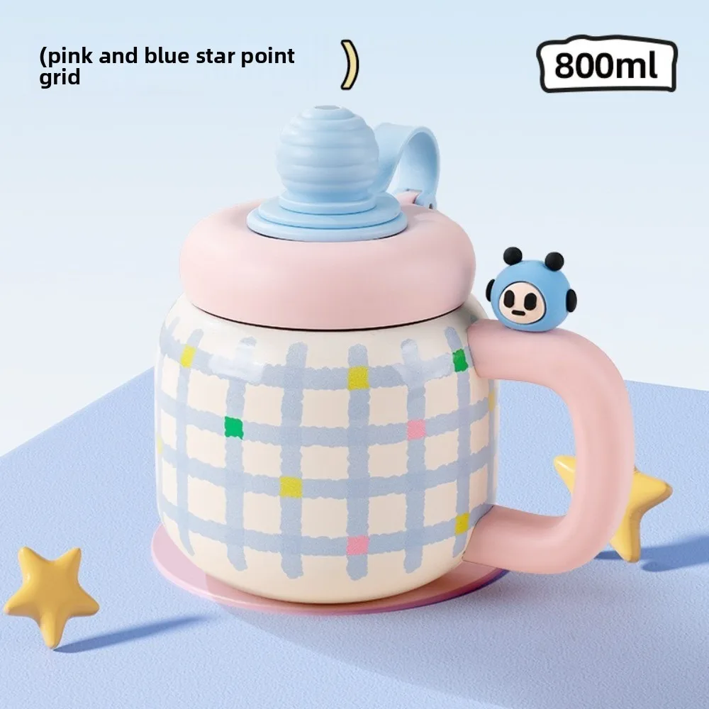 

New 800ML Vacuum Cup With Straw High-Capacity Thermal Water Bottle With Handle Insulation Or Cooling Tea Cup for Boys and Girls