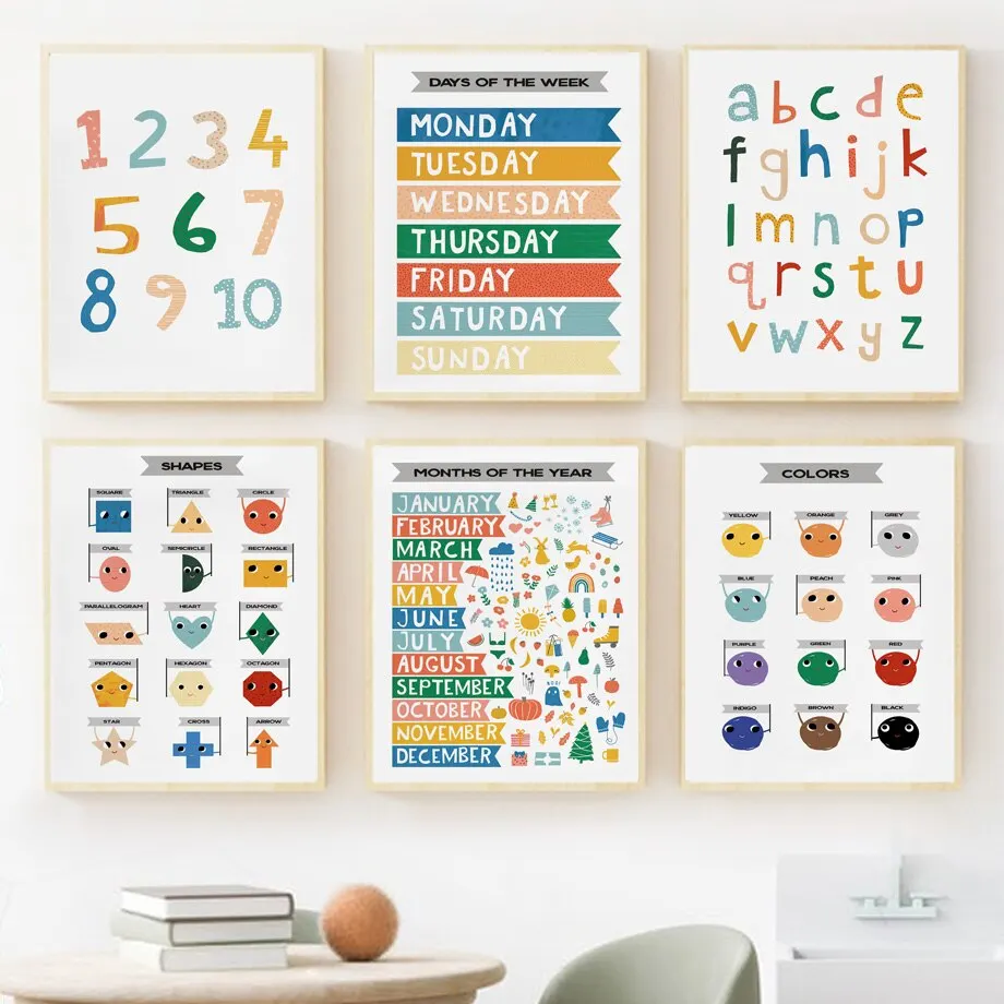 Cohete UFO astronauta planeta estrella dibujos animados cuadro sobre lienzo para pared cartel nórdico impreso para decoración de habitación de bebés y niños diversión espacio Th