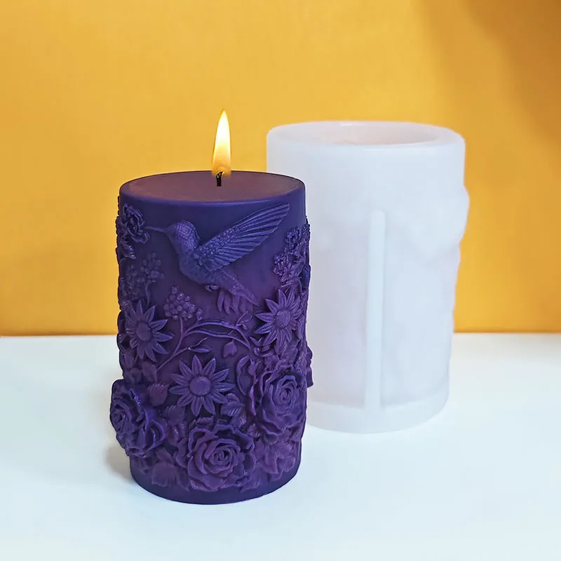 【Spring Flower Language】Hummingbird and Rose Embossed Candle Mold Multi-Layer 3D Petal Silicone Making Tool Handmade DIY Aromatherapy Plaster Shaper view 4