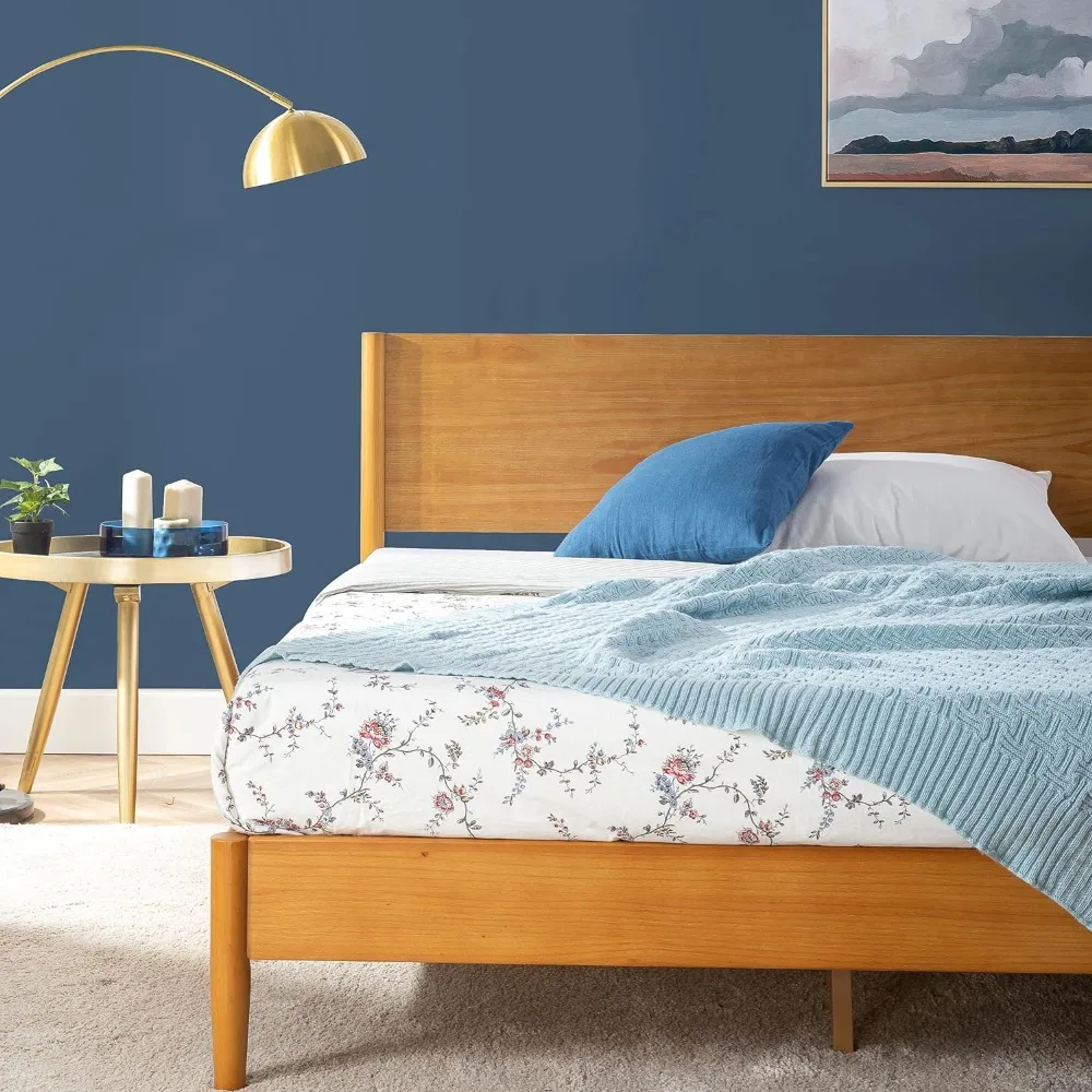 Zinus Allen Midden Eeuw Houten Platform Bedframe/Massief Houten Fundering/Houten Lamellensteun/Geen Boxspring Nodig