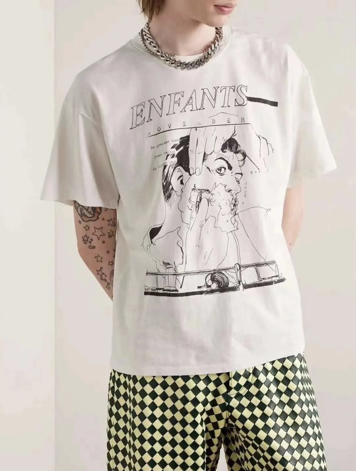 ER/D 23SS Shaved Printed Washed Crew Neck Single Stitch T-Shirt Short Sleeve