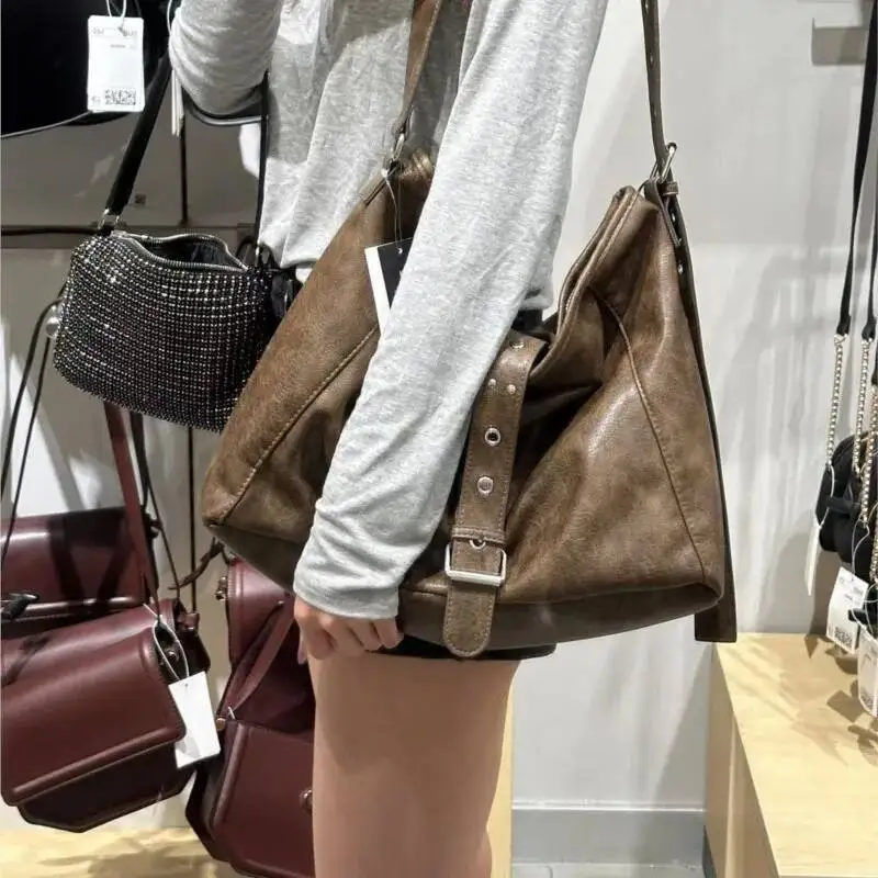 Bloom Vintage Brown Shoulder Bags Wallets Women New Fashionable Pu Leather Large Capacity Tote Bag Ladies Retro Y2k Handbag