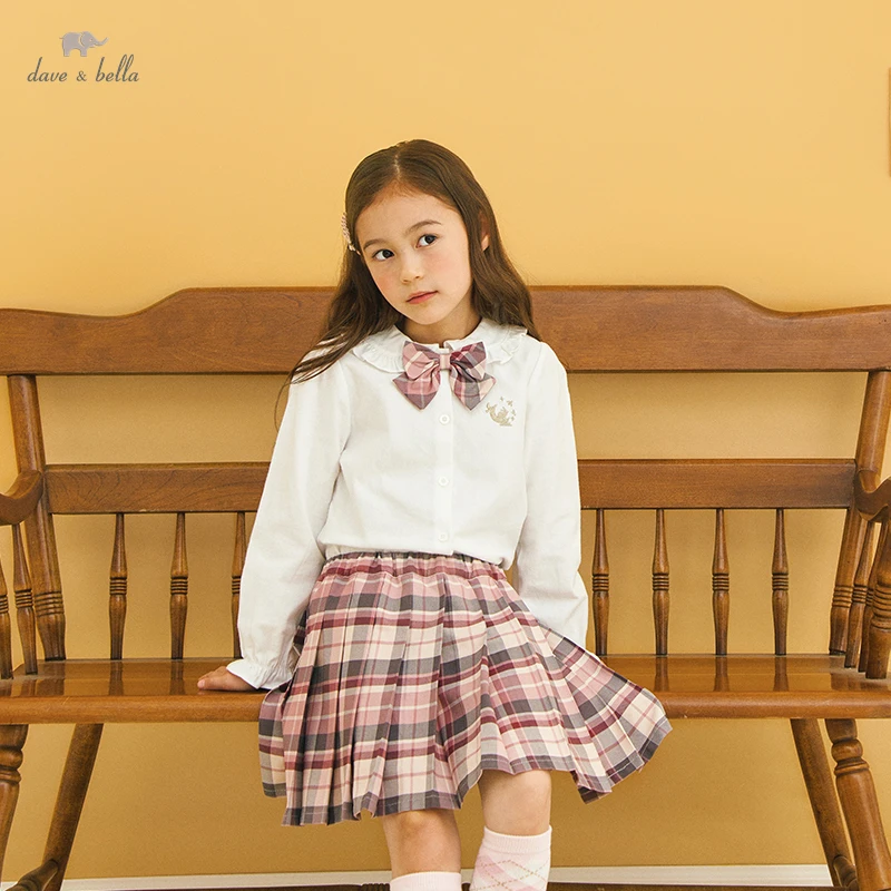 

DK3222559 Dave Bella Autumn 5Y-15Y Kids Girls Fashion Plaid Pockets JK Short Skirt Children Boutique Casual Short Skirt