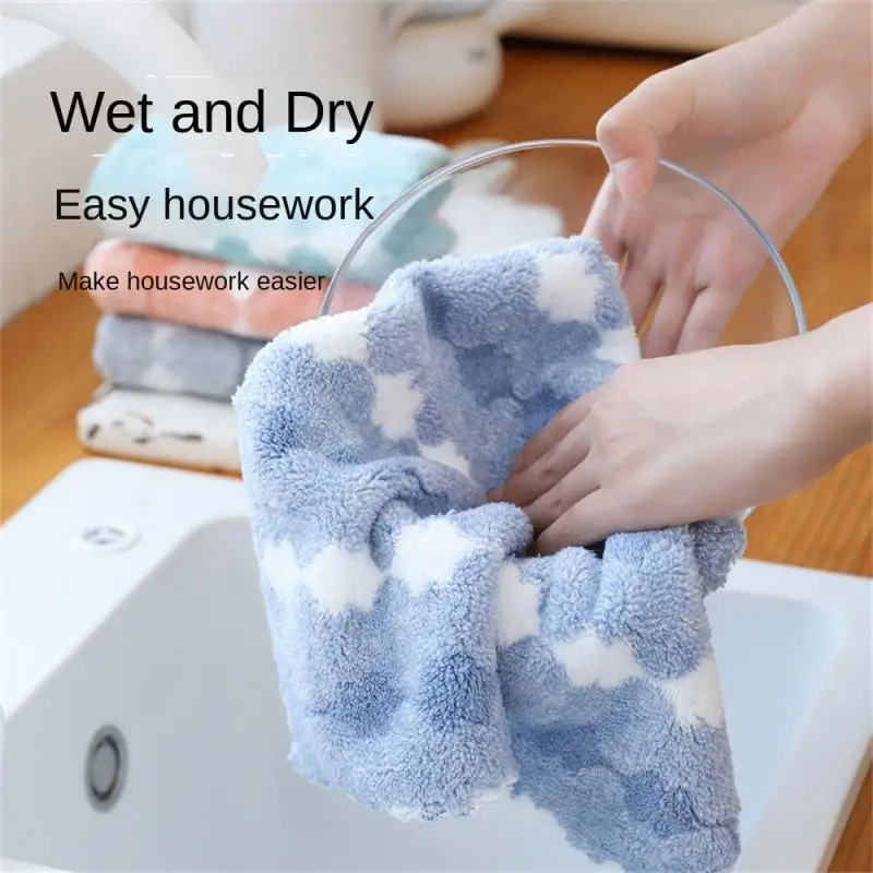 Coral Velvet Dish Towel Bamboo Charcoal Fiber Thickened Small Square Towel Hundred Clean Cloth Kitchen Cleaning Kitchen Gadgets