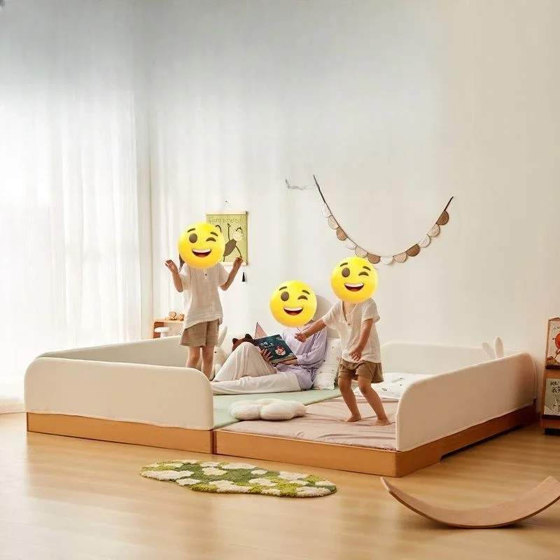 

Floor bed Children's bed Beech solid wood with guardrail Baby single Floor Boys and girls bedroom Low