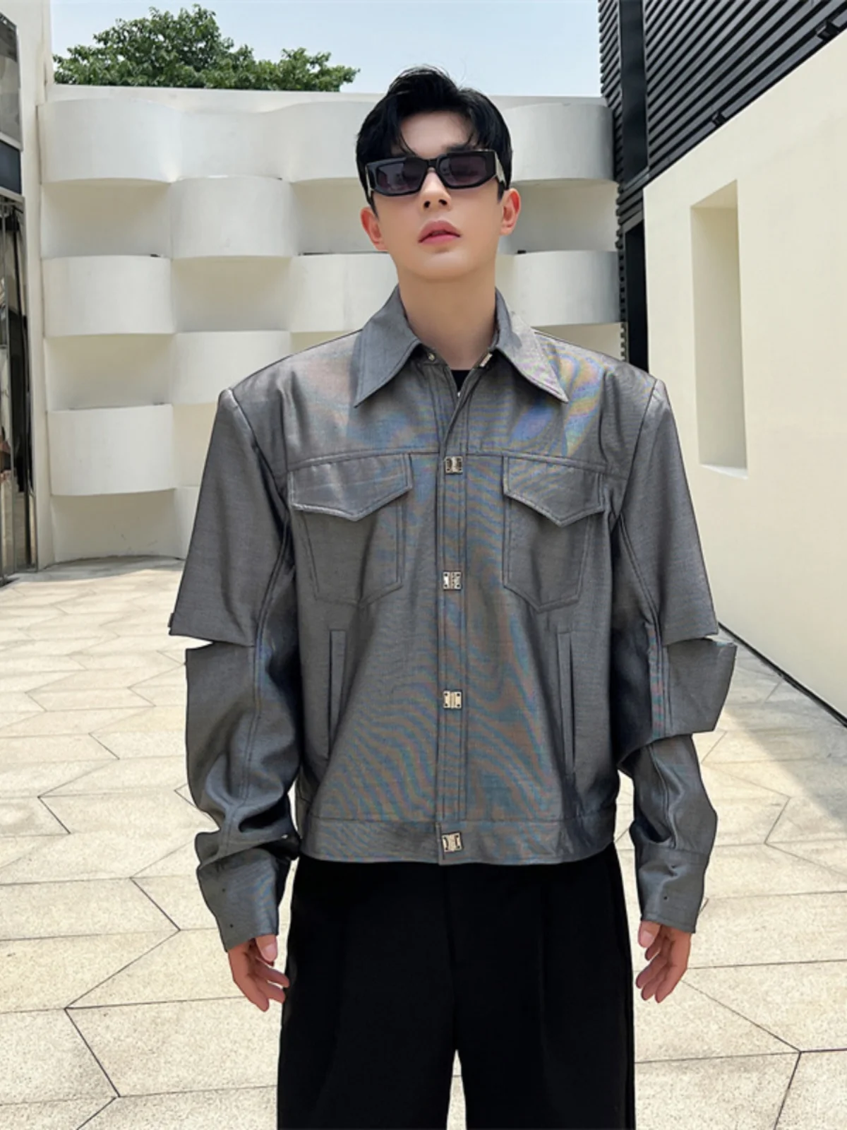 

Корейская повседневная рабочая одежда Jaet, мужская легкая модная верхняя одежда с воротником Future ey irt для отдыха Faion St Haome