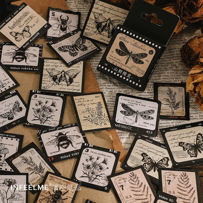 Juego de adhesivos de papelería de papel Vintage Kawaii, plantas de animales para embalaje de regalo, álbum de recortes, planificador, diario, manualidades, 46 Uds.