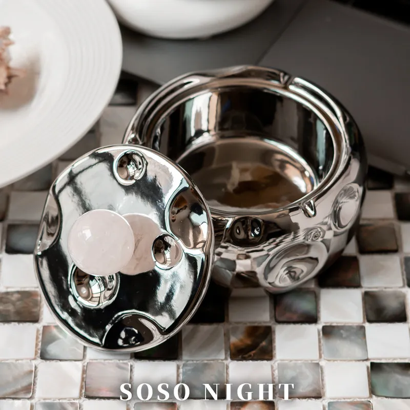 

Элегантная керамическая пепельница с драгоценными камнями и крышкой, контейнер для пепла с защитой от разлета, креативная воронкообразная пепельница для сигар, декор для гостиной