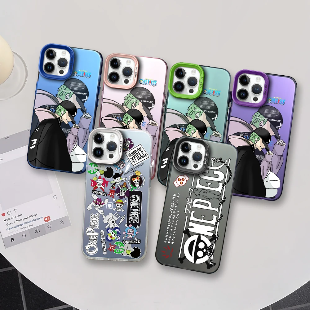 Anime O-One-P-Piece Cool R-Roronoa Zoro Logo Phone Case for iPhone 16 12 13 14 15 11 Max Pro Plus Laser IMD Color Shell