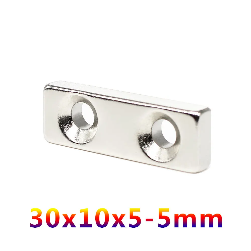 2/5/10/15/20/50PCS 30x10x5-5mm Neodymium Magnet Countersunk Hole 5mm Block Rectangular Powerful Strong Magnetic Magnet 30*10*5-5