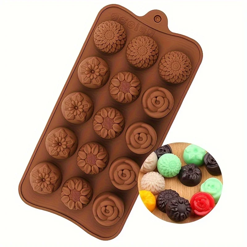 4 Flower-Shaped Chocolate Candy Molds Made of Silicone, Food-Grade Non-Stick Jelly Molds, Crayon Molds, Silicone Baking Molds, Bpa-Free, Including Flower, Heart, Tulip, Rose Shapes view 4