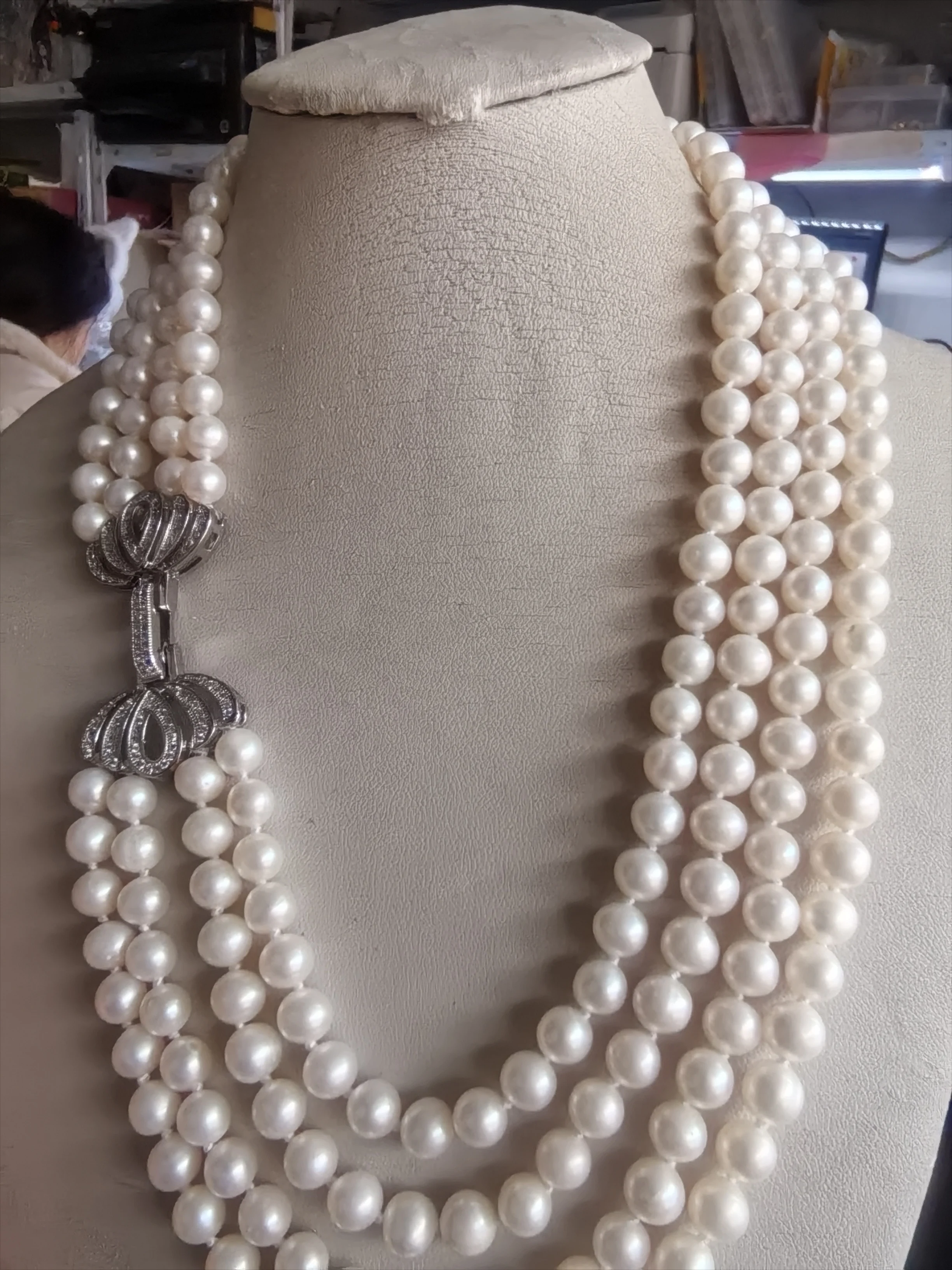 4rows AAAA++5-6MM NATURAL WHITE AKOYA PEARL Bracelet Necklace Set 925S 40cm 45cm 50cm 55cm 60cm 70cm 90cm 110cm 130cm