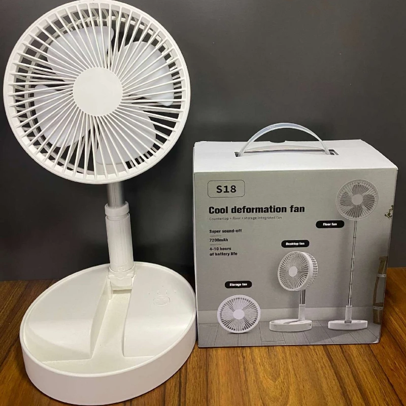 S18 Foldable Telescopic Table Fan Height Adjustable 4 Gears Speed 7200mAh Battery Operated Portable Fan for Dorm Office Bedside