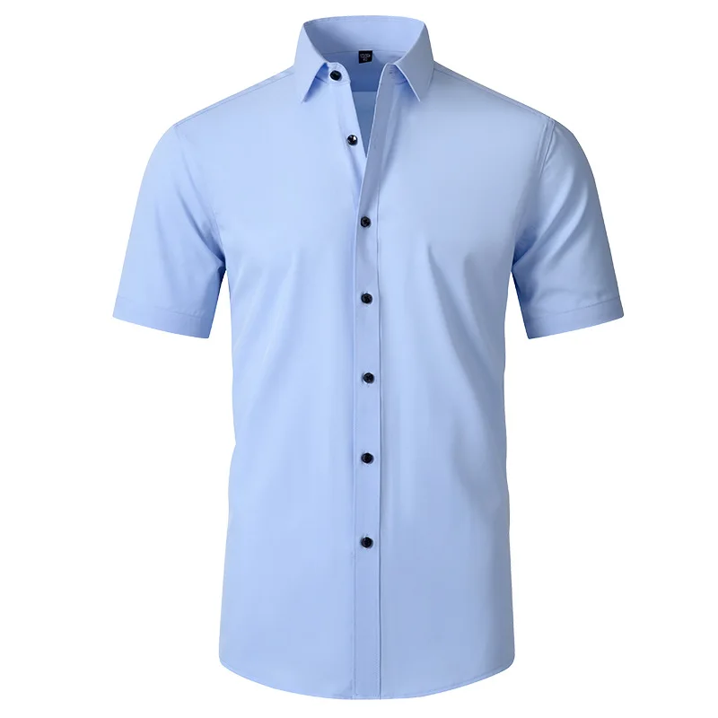 Camisa informal de trabajo para hombre, camisa de manga larga, Micro elástica, Color sólido, ajustada, blanca, negra, Formal, Social, talla XXXL, no hierro, EE. UU.