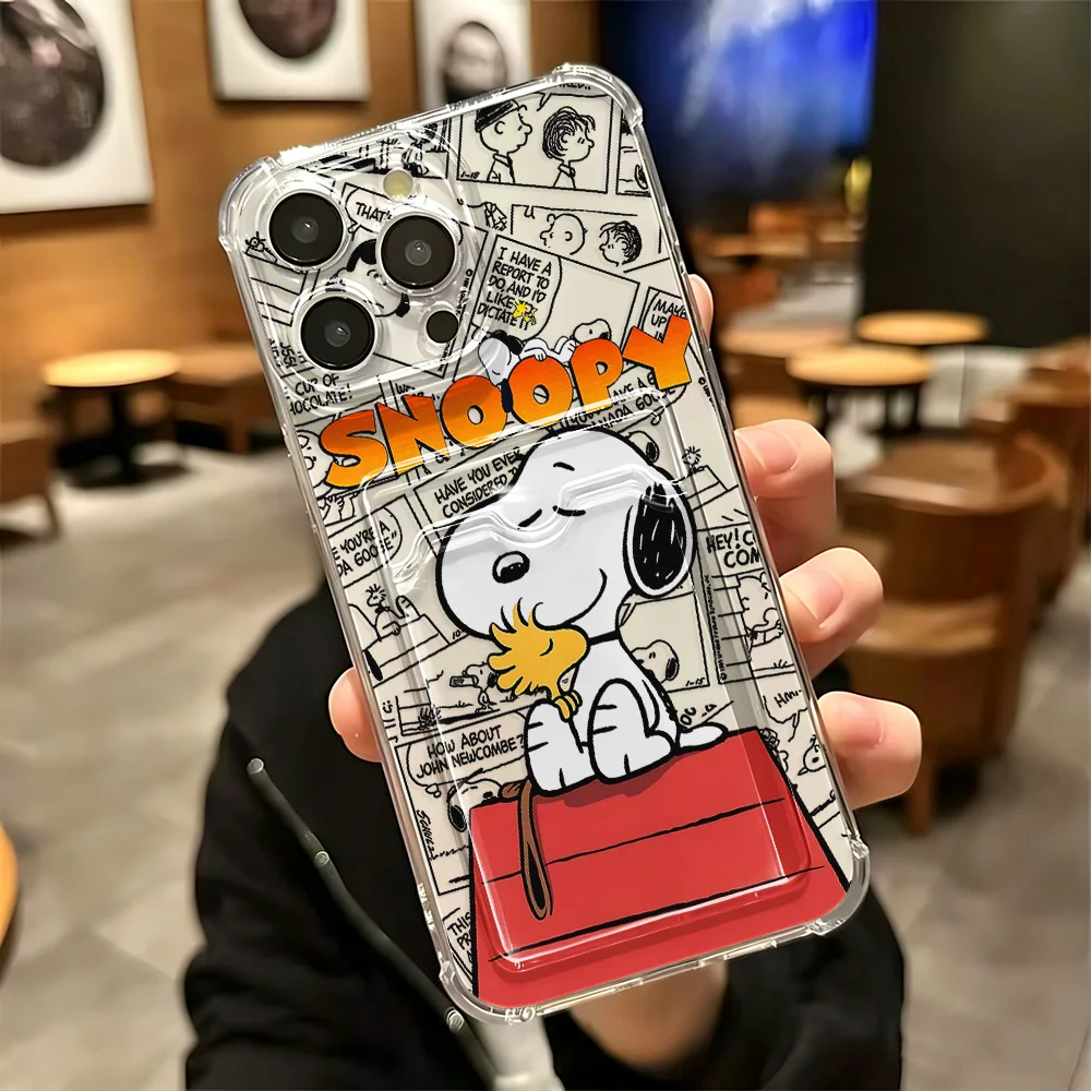 Cartoon S-Snoopys Card Hold Case For iPhone 18 17e 17 16e 16 15 14 13 12 11 Mini Pro Max X XR XSMax 7 8 Air Plus Anti-fall Cover view 6