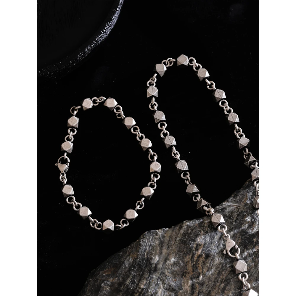 Yhpup الرجال الفولاذ المقاوم للصدأ اليدوية سلسلة بيان قلادة سوار خمر موضة فضية اللون سحر مقاوم للماء مجوهرات هدية #3