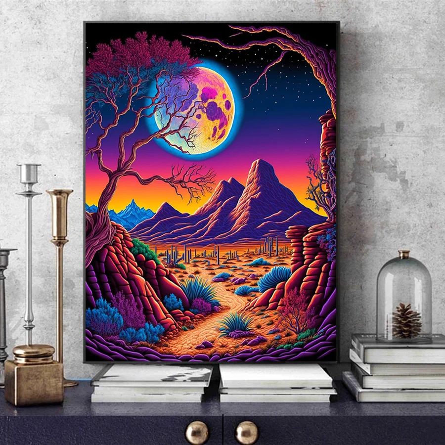 Desert Moon Landscape Diamond painting Art Set 5D DIY diamond embroidery Scenery of deserts, mountains, trees full drill mosaic